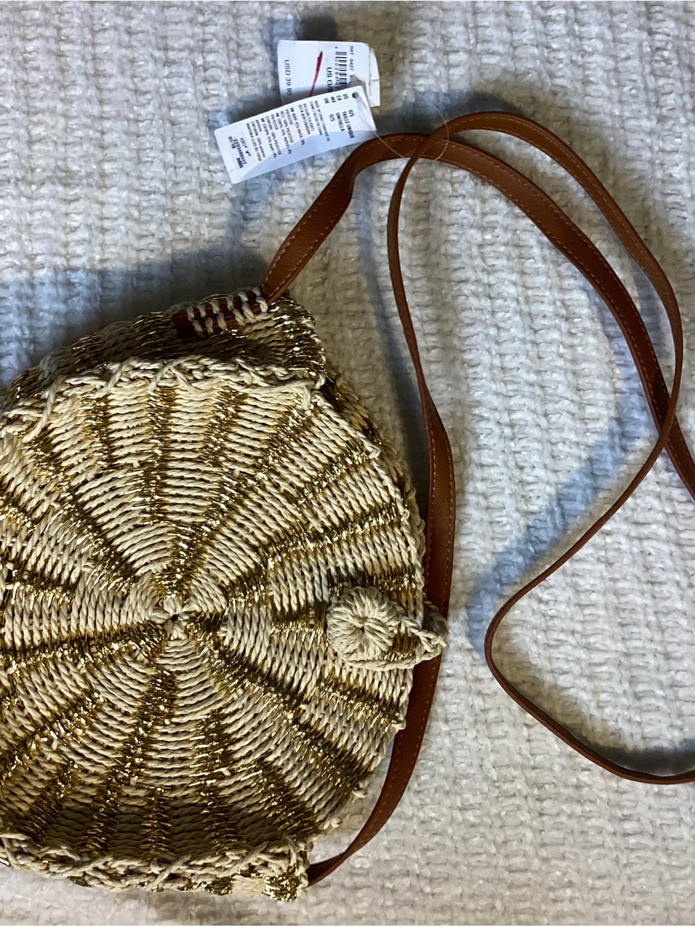 American Eagle Gold Metallic Woven Round Crossbody Bag NWT